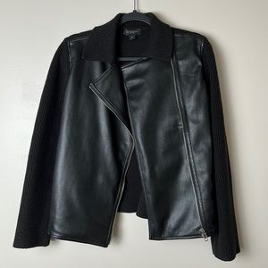Petite Faux Leather Moto Sweater Jacket